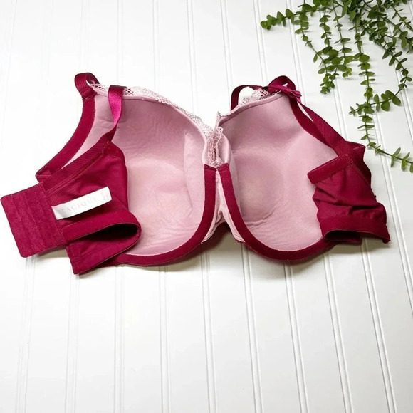 Cacique - Lane Bryant Wine & Pink Lace Lightly Lined Balconette Bra Size 42DDD - Picture 4 of 6